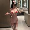 Hollow open chest pink transparent yarn nurse outfit sexy underwear uniform seduction sexy suit