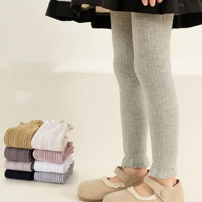 Calças leggings justas elásticas para bebês meninas primavera outono algodão sólido babados canelados calças para crianças de 1 a 8 anos
