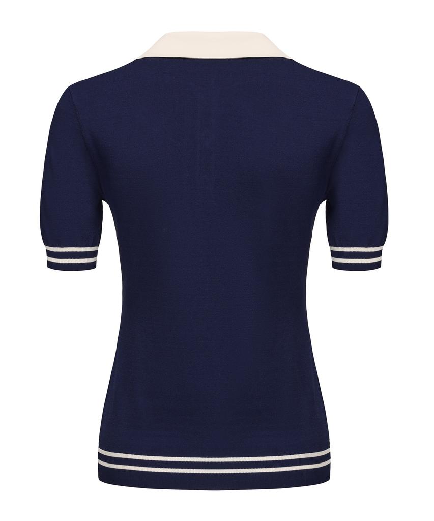 E.PARCA Blue Ponce Knit Short Sleeve Top