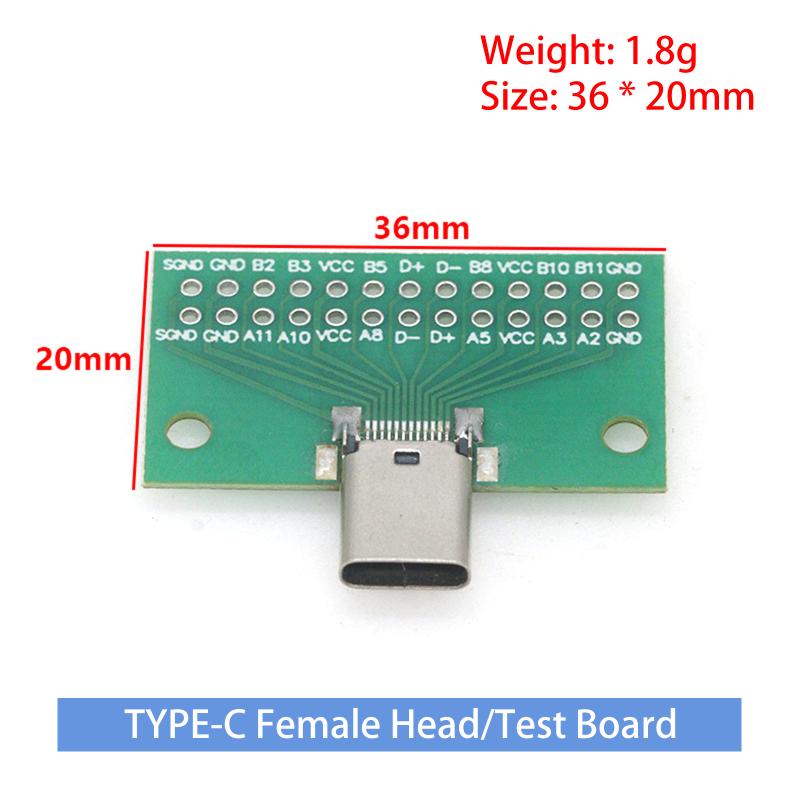 

Type-C Male To Female Usb 3.1 Test Pcb Board Adapter Type C 24P 2.54Mm Socket For Data Line Wire Transfer Connector Female