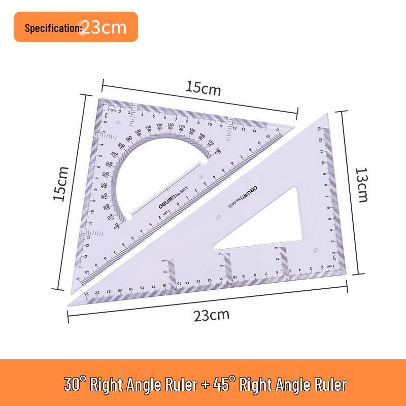 Deli Stationery Plastic Triangle Ruler Set, 23/43cm, for Students' Math and Drawing.