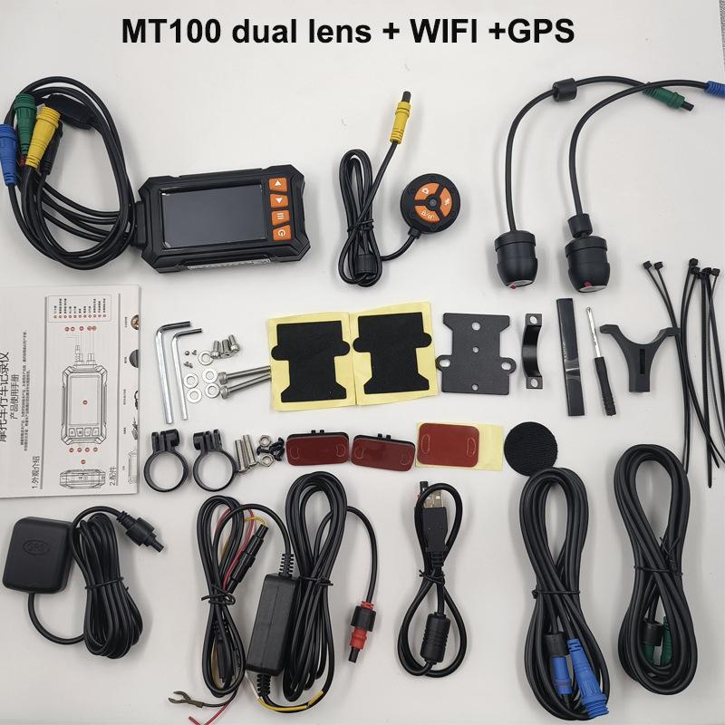Motorcycle Recorder, 1080P HD Front and Rear Dual Lenses, Wire-controlled Driving Recorder, WIFI+GPS
