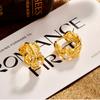 European Vintage Hollow Lace Pearl Hoop Earrings Gold Plated Zircon Ear Buckles for Women
