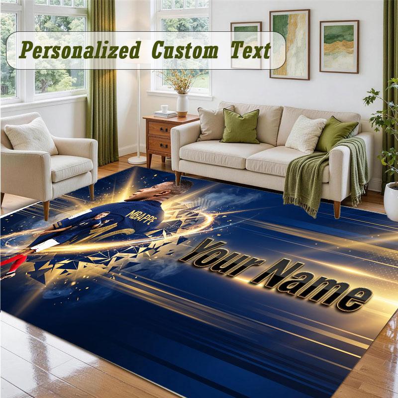 Crystal Velvet Square Rug Custom NameKylian Mbappe Pattern Non Slip Home Floor Decor Rug