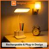 Space-Saving Desk Lamp with Pen Holder, 3-Step Dimmable USB Light, Flexible Neck for Study/Bedroom