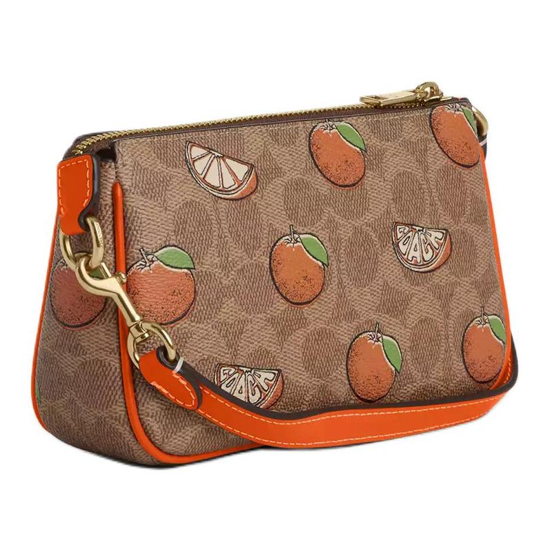 COACH Nolita 19 Classic Fruit Print Coated Canvas Mahjong Bag Shoulder Handbag Small Women Model Brown and Mixed Colors