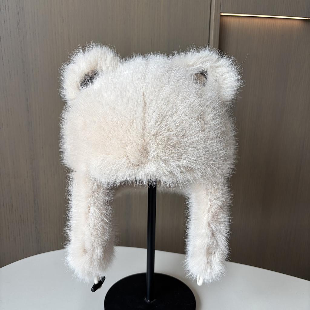 Cute bear ears thickened warm hat women's fashion versatile plush hat travel ear protection Lei Feng hat