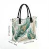  Bohemian Peacock Feather Print Tote Bag Large Capacity Casual Canvas Shoulder Bag for Daily Use