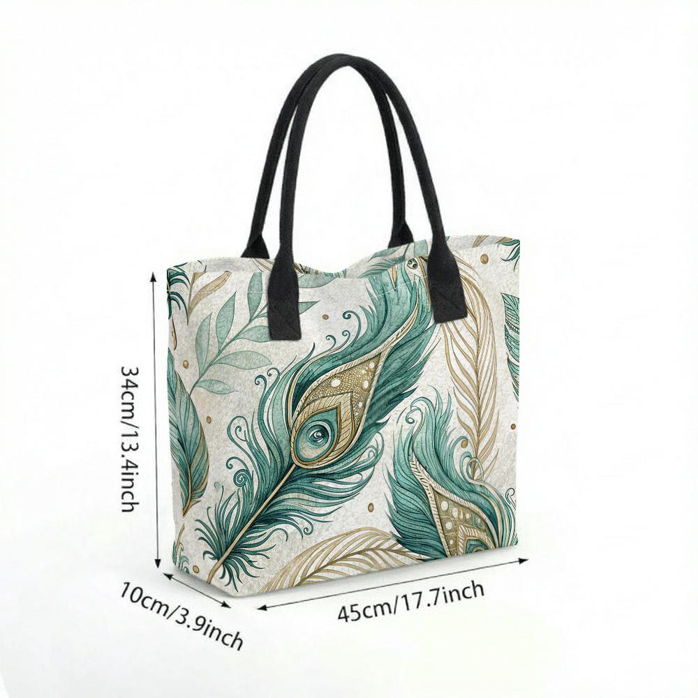 Bohemian Peacock Feather Print Tote Bag Large Capacity Casual Canvas Shoulder Bag for Daily Use