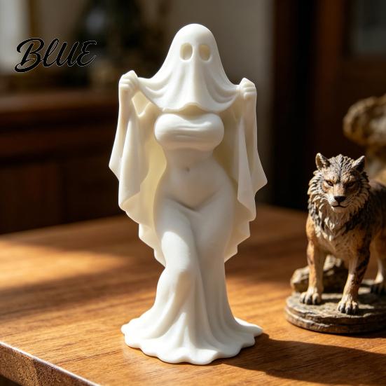 3D Halloween Ornament Printed Ghost Bride Statue Ornament, Female Figure Sculpture with Durable Figurine Stable Base, Decorative Minimalist Spooky for