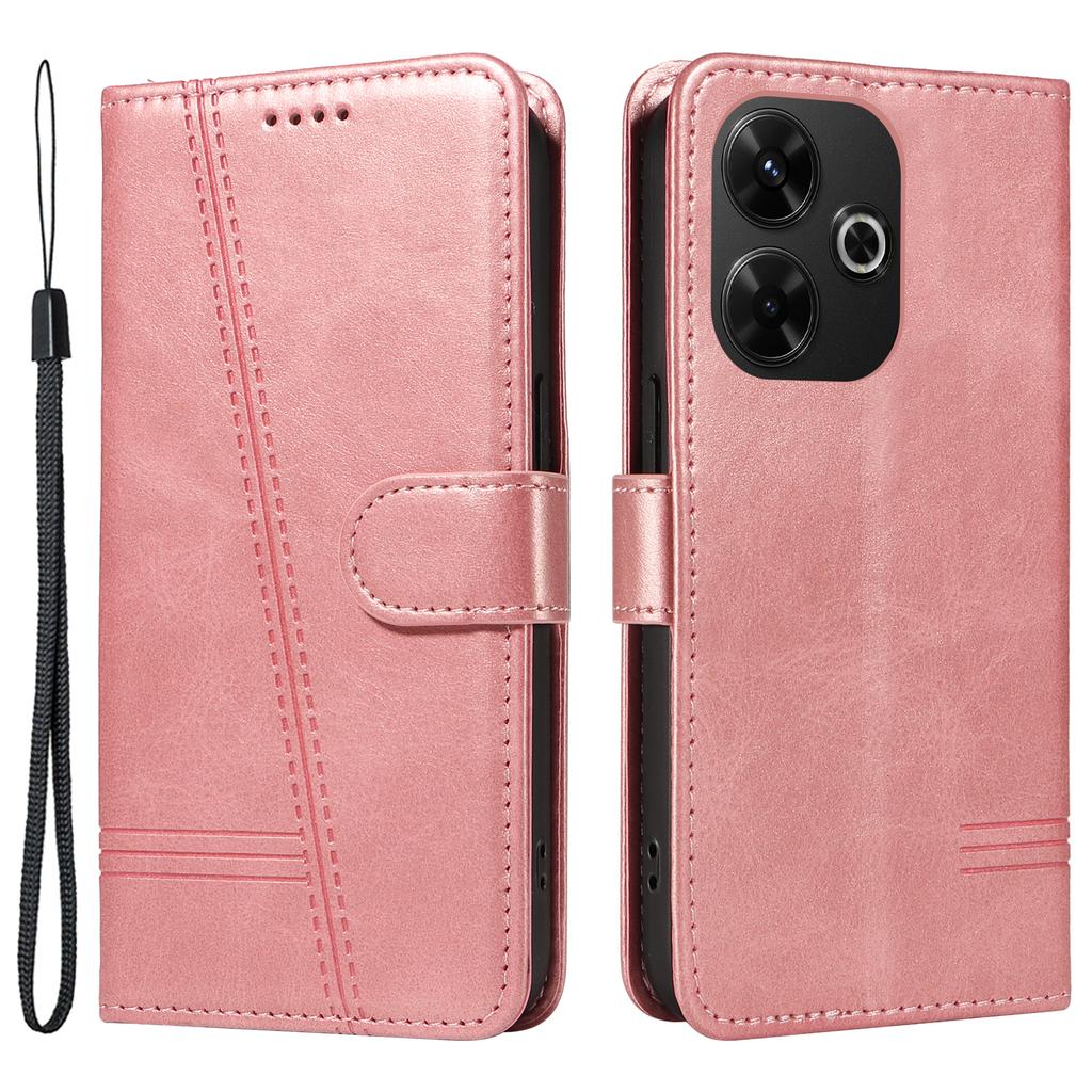 For Xiaomi Redmi 13 5G/13 4G Anti-Scratch Phone Case Imprinted Line PU Leather Cover Wallet with Wrist Strap