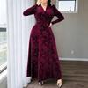 Plus Size Women Spring Autumn Long Sleeve Velvet Maxi Dress V Neck Twist Waist A Line Formal Gown