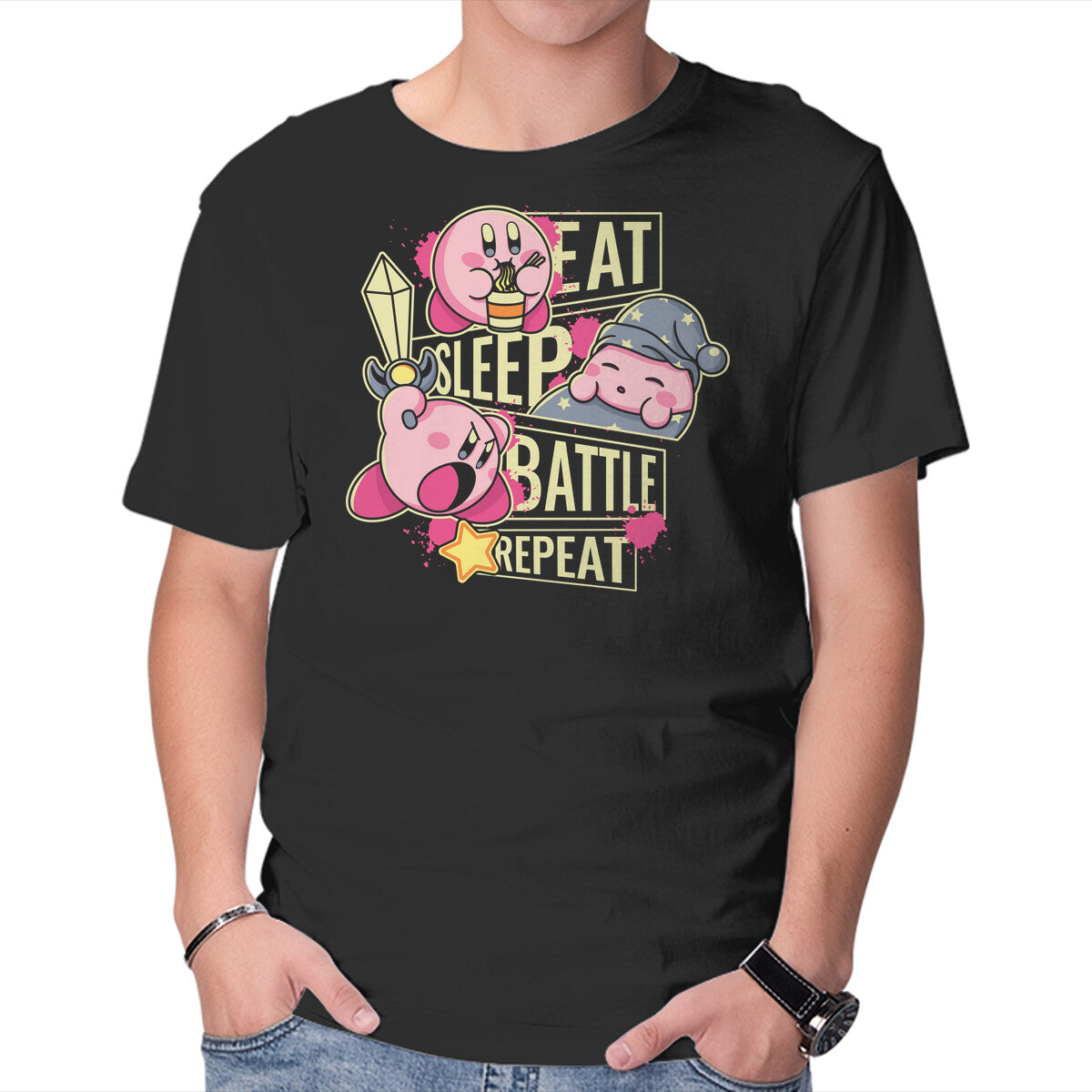 Unisex Crew Neck T-Shirt Eat Sleep Battle Repeat Graphic Short Sleeve Casual Tee S