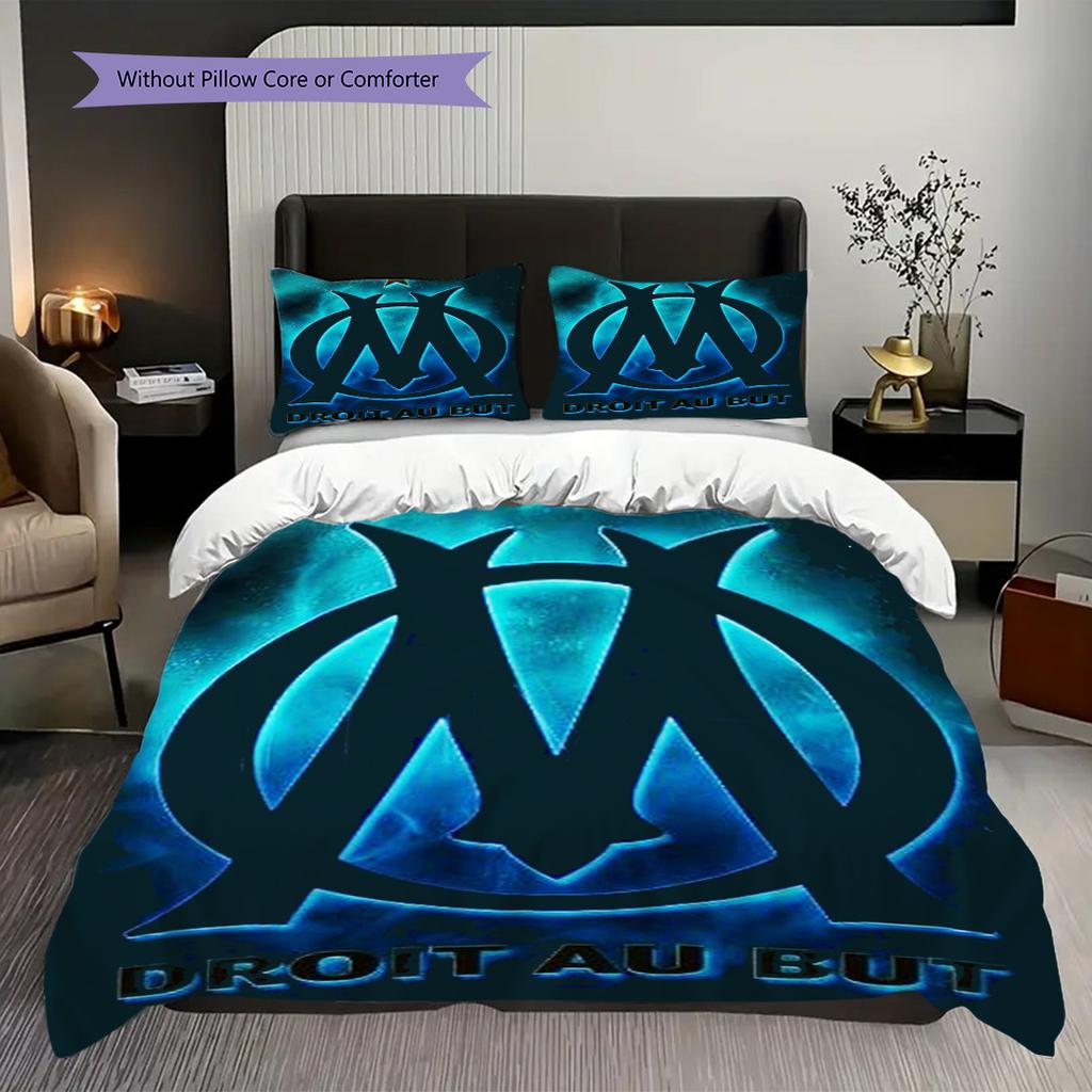 House Marseille Right Goal Three-piece Set (1 * Duvet Cover + 2 * Pillowcase, Without Core) 2D Flat Soft and Comfortable Duvet Cover and Pillowcase