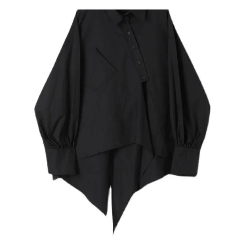 Women Shirt Korean Fashion Loose Thin Vintage Blouses Solid Lapel Long Sleeve Simple Shirt Couple Clothes Tops