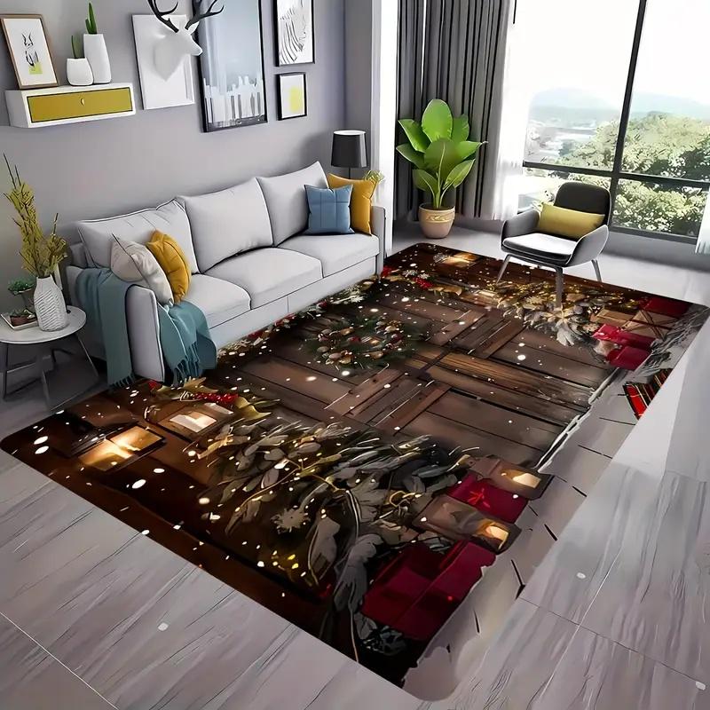 Santa Claus Christmas Tree Elk Area Rug,Carpet Rug for Living Room Bedroom Sofa Doormat Christmas decoration,Non-slip Floor Mat