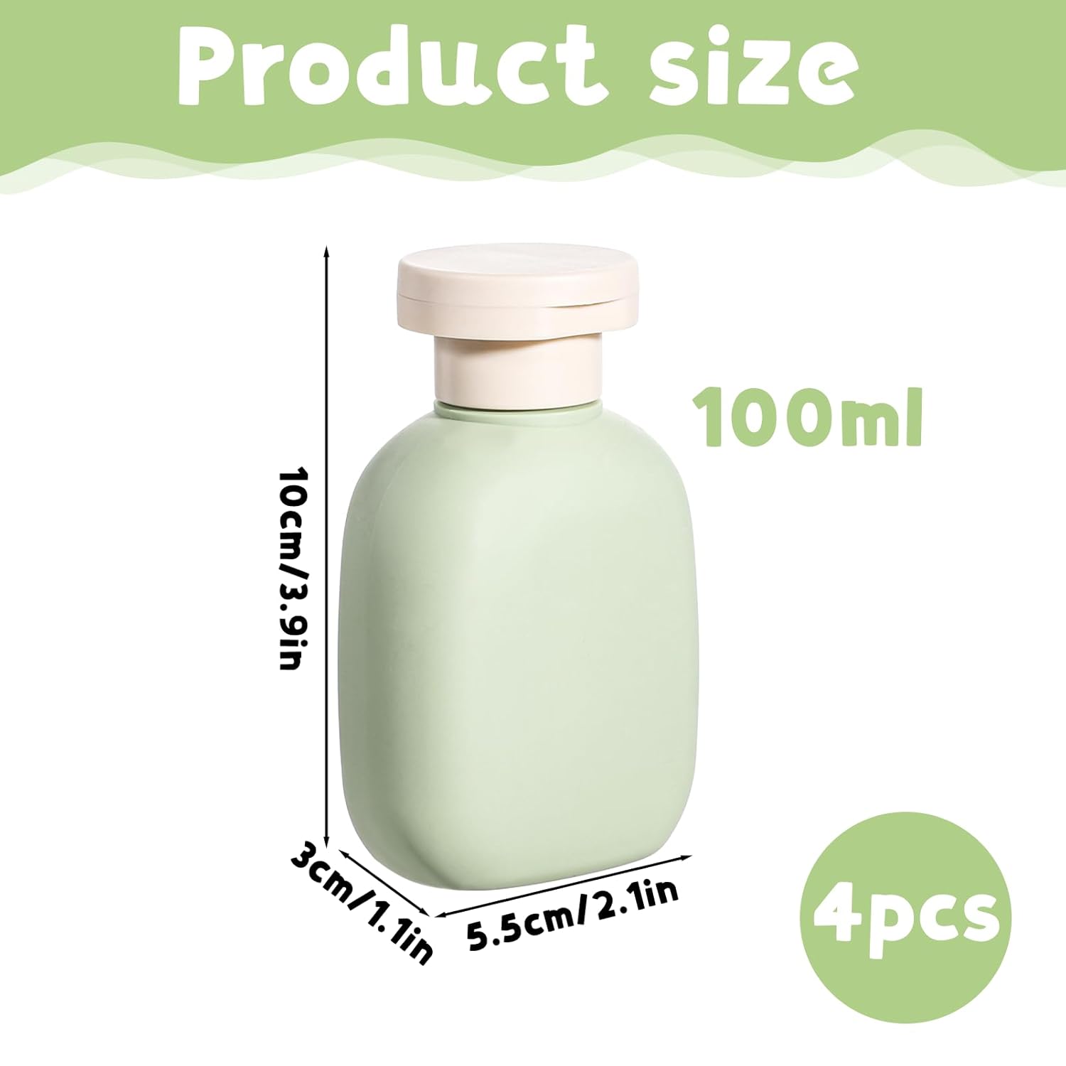 4 Pcs 3.4 oz Travel Toiletry Bottles Plastic Refillable Shampoos and Conditioner Bottle Small Travel Bottle with Flip Cap Squeezable Travels Shampoo