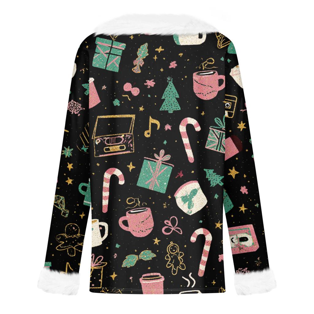 Women's Casual Fashion Long Sleeve Christmas Printed Flannel Collar Top