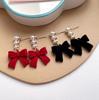 Temperament Red Plush Bowknot Pearl Stud Earrings for Women Vintage Cute Drop Dangle Earring Party Jewelry Fashion Accessories