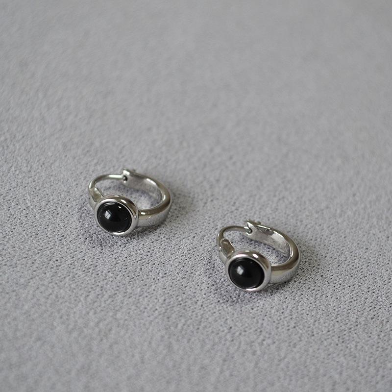 Japanese Retro Minimalist Brass Gold-Plated Agate Stone Earrings
