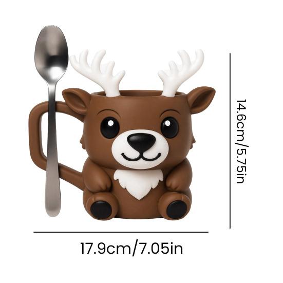 Reindeer Ice Cream Pint Holder with Spoon Slot Thermal Protection Cup Coaster Animal Shape Christmas Ice Cream Cup Holder