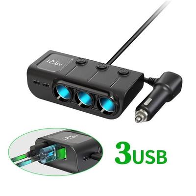 120W Car Phone Charger Cigarette Lighter Adapter PD 3-Ports Quick Charge USB Charging Socket with Switch