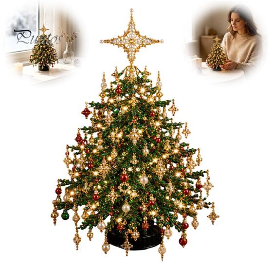 Christmas Tabletop Display Kit DIY Beaded Tree Kit, Faux Crystal Holiday Craft Set Festive Desk Ornament Making for Adults Beginners, Handmade
