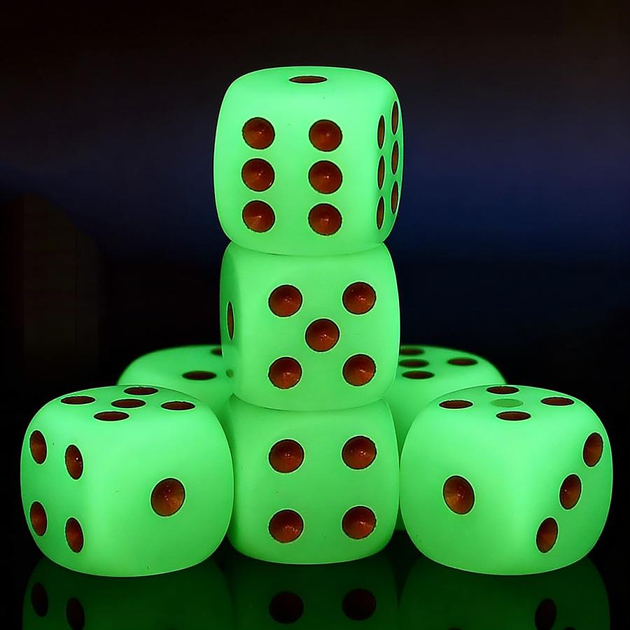 10pcs 16mm Glow in the Dark Dice Green Luminous D6 Dice with Gold Pips, Plastic Standard Size Game Dice Table Games Party Favors