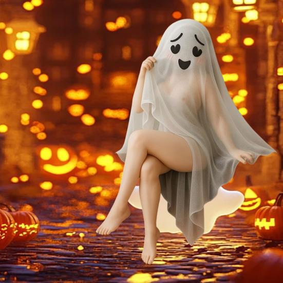 Funny Ghost Statue Creepy Parties Festivals Ornaments Halloween Decoration for Dark Romanticists Gothic Collectors