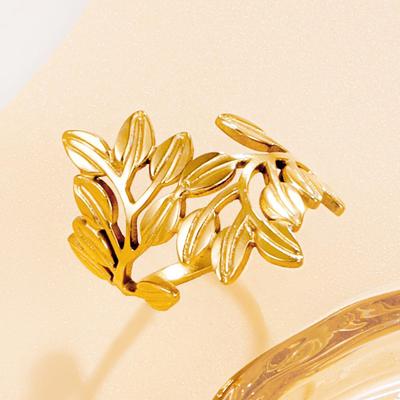 Versatile Open Leaf Ring for Women: 18K Gold-Plated Stainless Steel Index Finger Jewelry