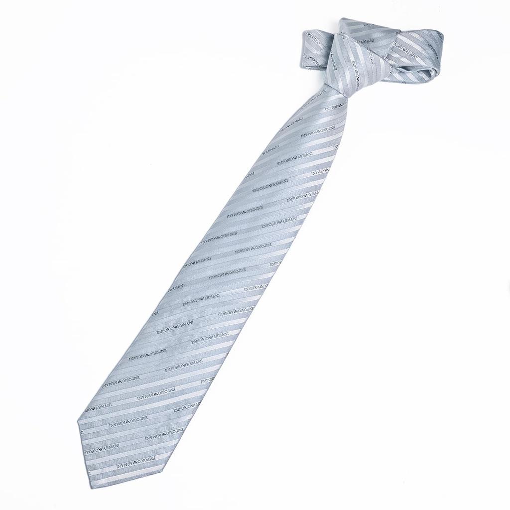 Emporio Armani Sky Name Made in 340075 2R605 00332 Men's Tie, 7.5cm Wide, 100% Silk, Blue, Logo, Italy, [Used]