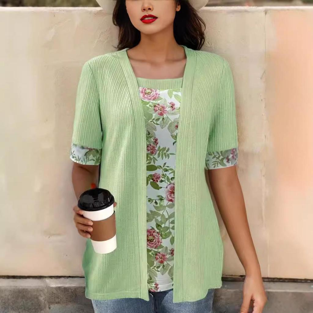 Summer 2024 European American Printed Two-piece Short-sleeved T-shirt for Women