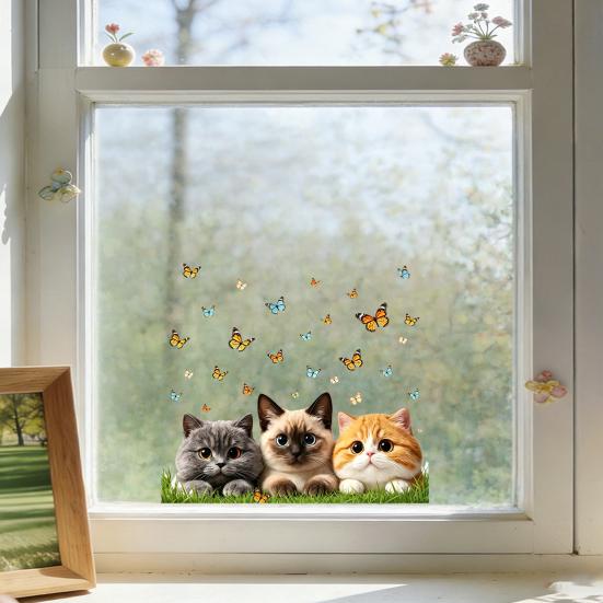 Adesivo Vetro Statico DYS Gatto Farfalla, Decalcomania Decorativa Impermeabile Animale per Finestra, Adesivo Rimovibile Animale Domestico per Camera da Letto Balcone Cucina