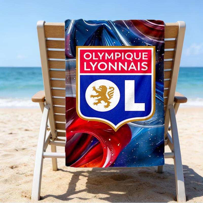 Olympique Football Crest Beach Towel - Soft, Absorbent Microfiber, Lightweight, Ideal for The Beach, Parties, Travel, Camping fan gifts