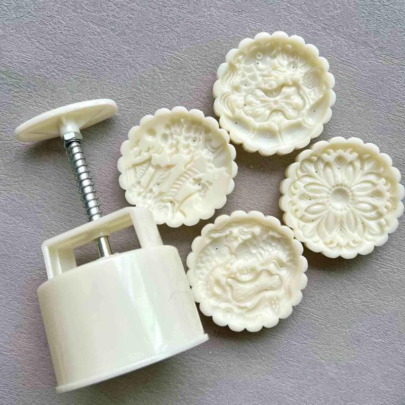150g/200g Mondkuchenform Gebäckformen Mondkuchenstempel Handdruckwerkzeug Blumenform Kunststoffmaterial Backzubehör
