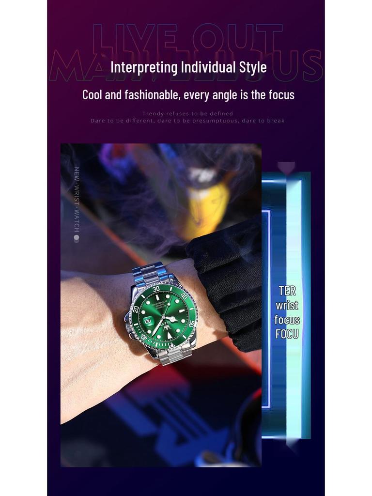 Oliss Green Water Ghost Automatische Leuchtende Wasserdichte Herrenuhr