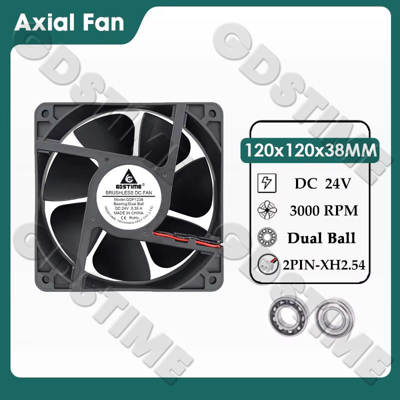 Gdstime DC 12V 24V 48V 12cm 120mm Dual Ball Cooler 12038 120x38mm Brushless Booster Fan for Btc Machine Chassis Cabinet Cooling