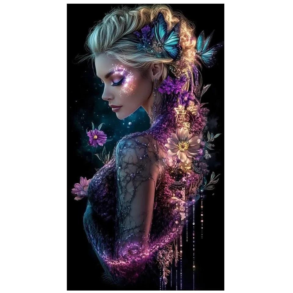 

Абстрактный Цветочный Пейзаж Женщина 5d Сделай Сам Алмазная Живопись Полная Квадратная Круглая Темная Принцесса Алмазная Мозаика Ювелирные Изделия Вышивка Крестом Full Round 50x100CM