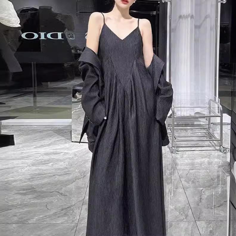 [În stoc] Set din două piese pentru femei, de primăvară/toamnă, largi și fusta lungă cu bretele