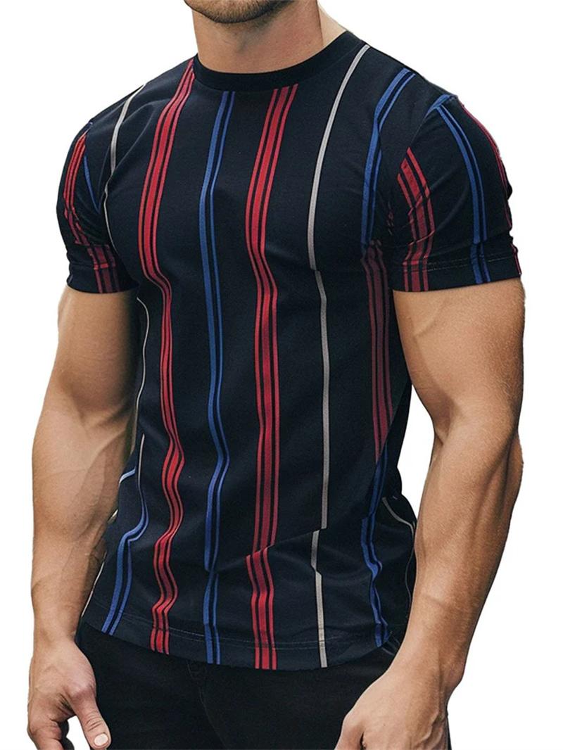 Einfache gestreifte Grafik-T-Shirts für Herren Mode Sommer Kurzarm 3D-bedrucktes T-Shirt Lässig Übergroß Atmungsaktive Pullover T-Shirts 5XL brown