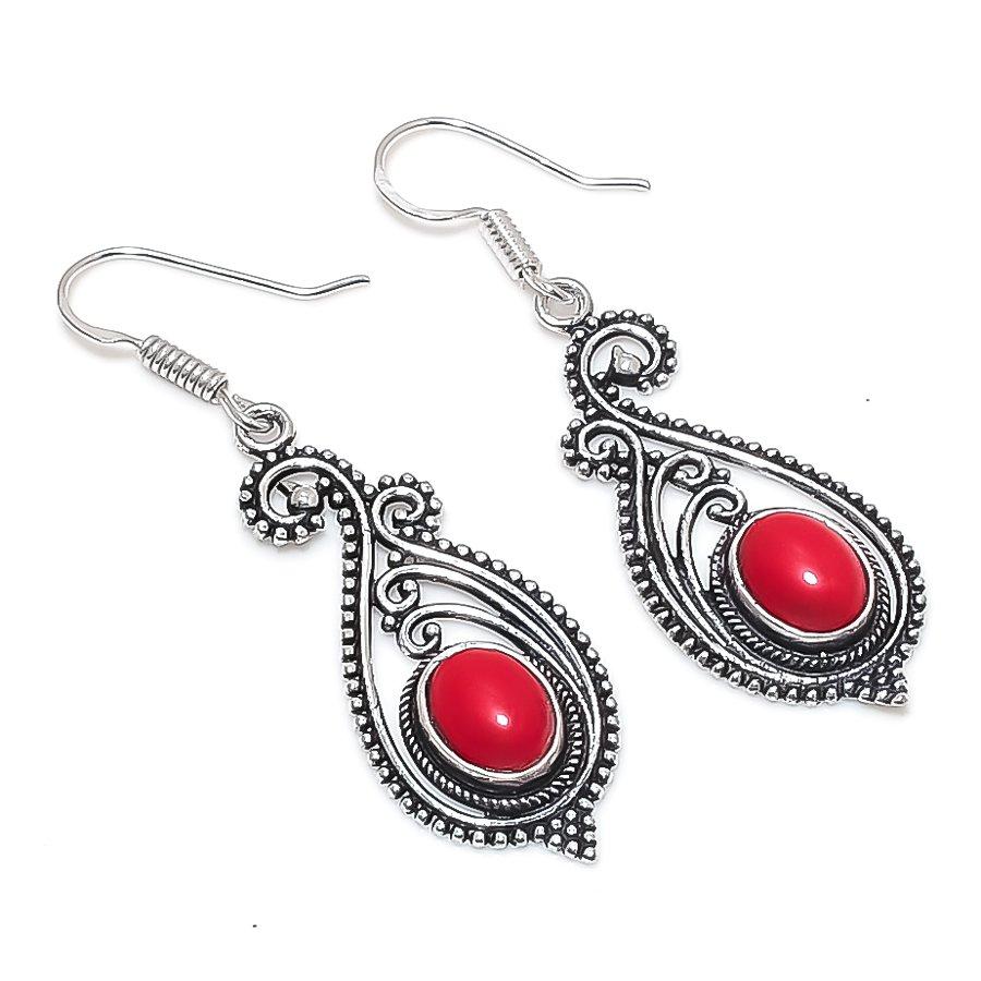 

Натуральный коралл драгоценный камень ручной работы 925 стерлингового серебра ювелирные серьги 2,05 n9R22