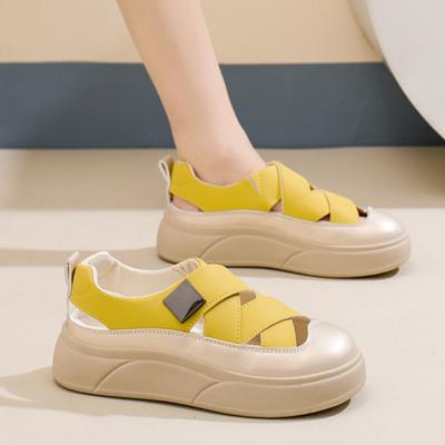 Trendy Casual Single Shoes 2024 Summer New Cross Strap Breathable Hollow Thick Sole Versatile Daily Women's Vulcanized Shoes
