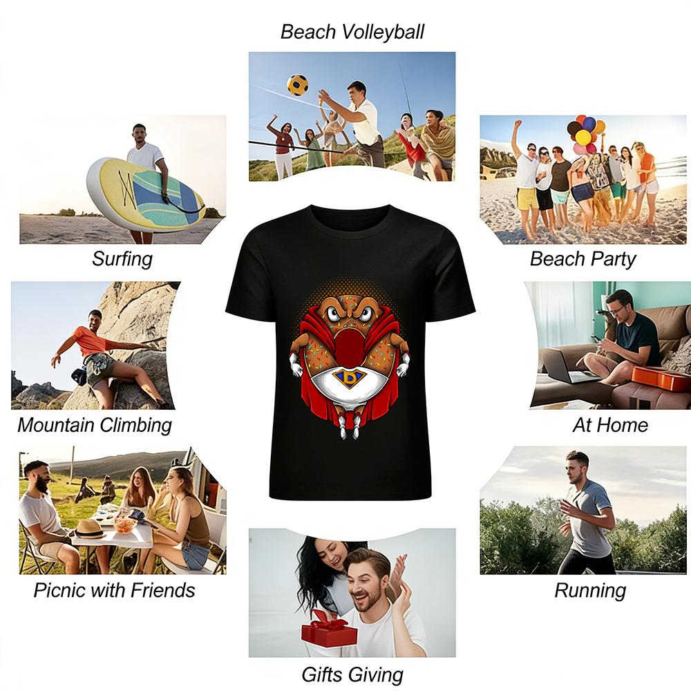 Grumpy Donut Superhero Fun Print Casual Short Sleeve Top Pure cotton T-shirt