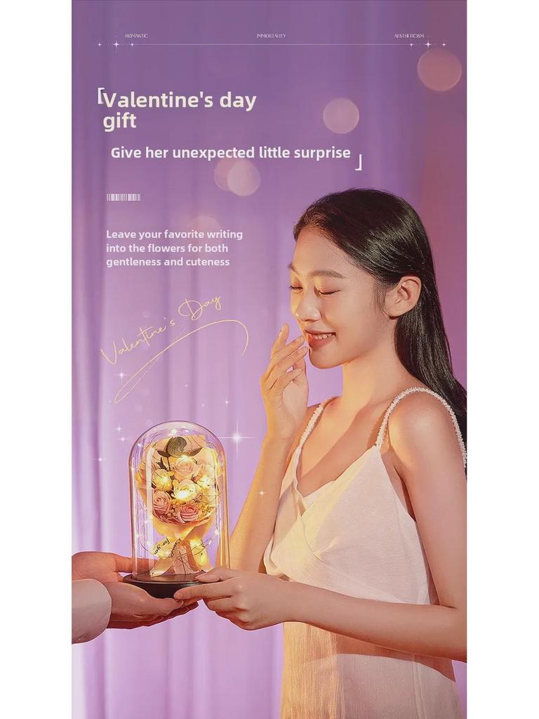 Ewige Blumen: Bouquet mit Glasabdeckung - Ideales Geschenk für sie, zum Geburtstag, zum Valentinstag oder für jeden besonderen Anlass.