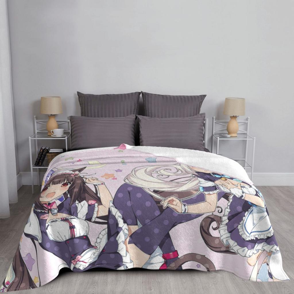 Nekopara Anime Otaku Blankets Fleece Decoration chocola vanilla Portable Super Soft Throw Blanket Bedding Couch Bedding Throws