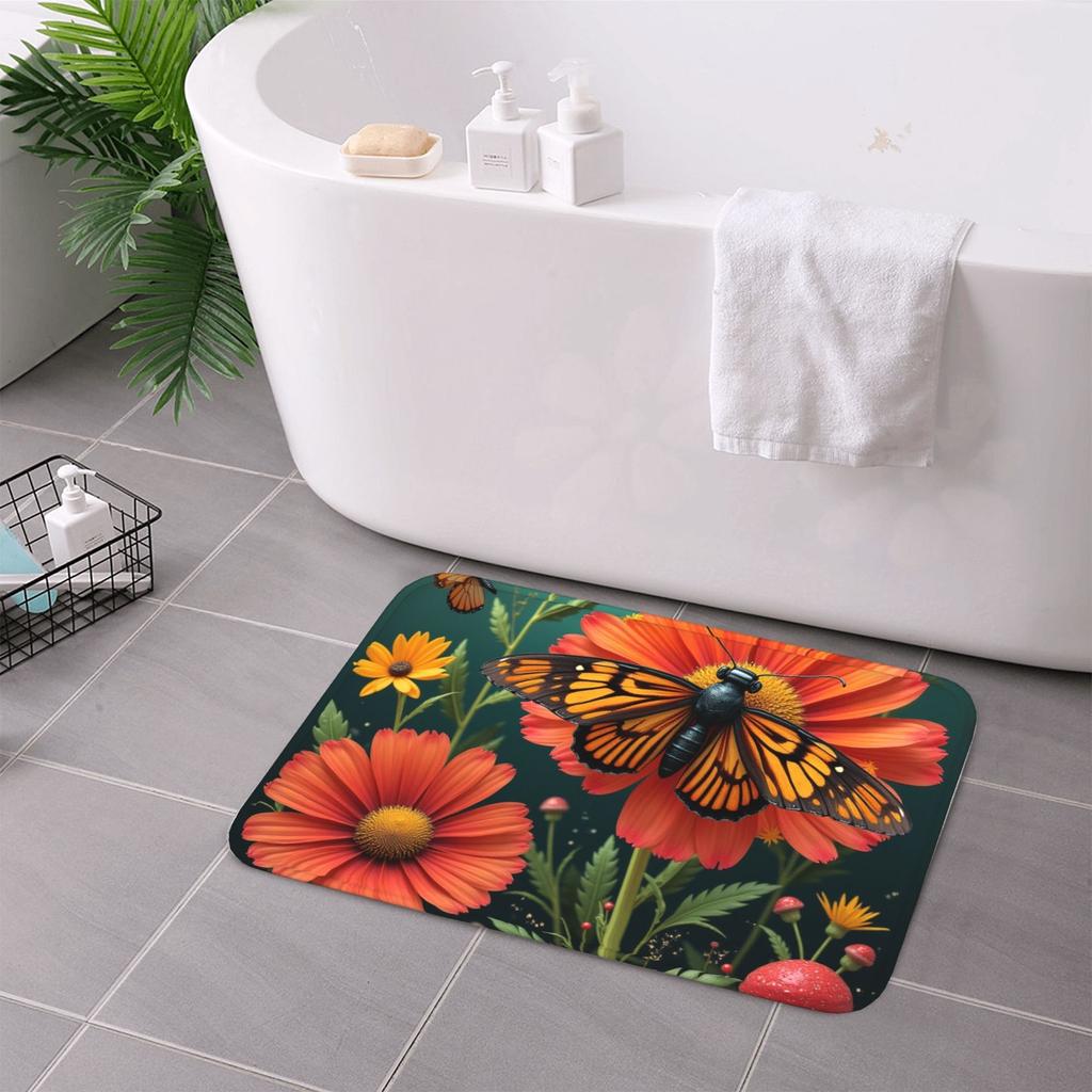 1PC Butterfly Daisy Pattern Kitchen Rug Non-Slip Door Mat Pop design Bathroom Rug Bath Mat Carpet for Home Sink Laundry Decor
