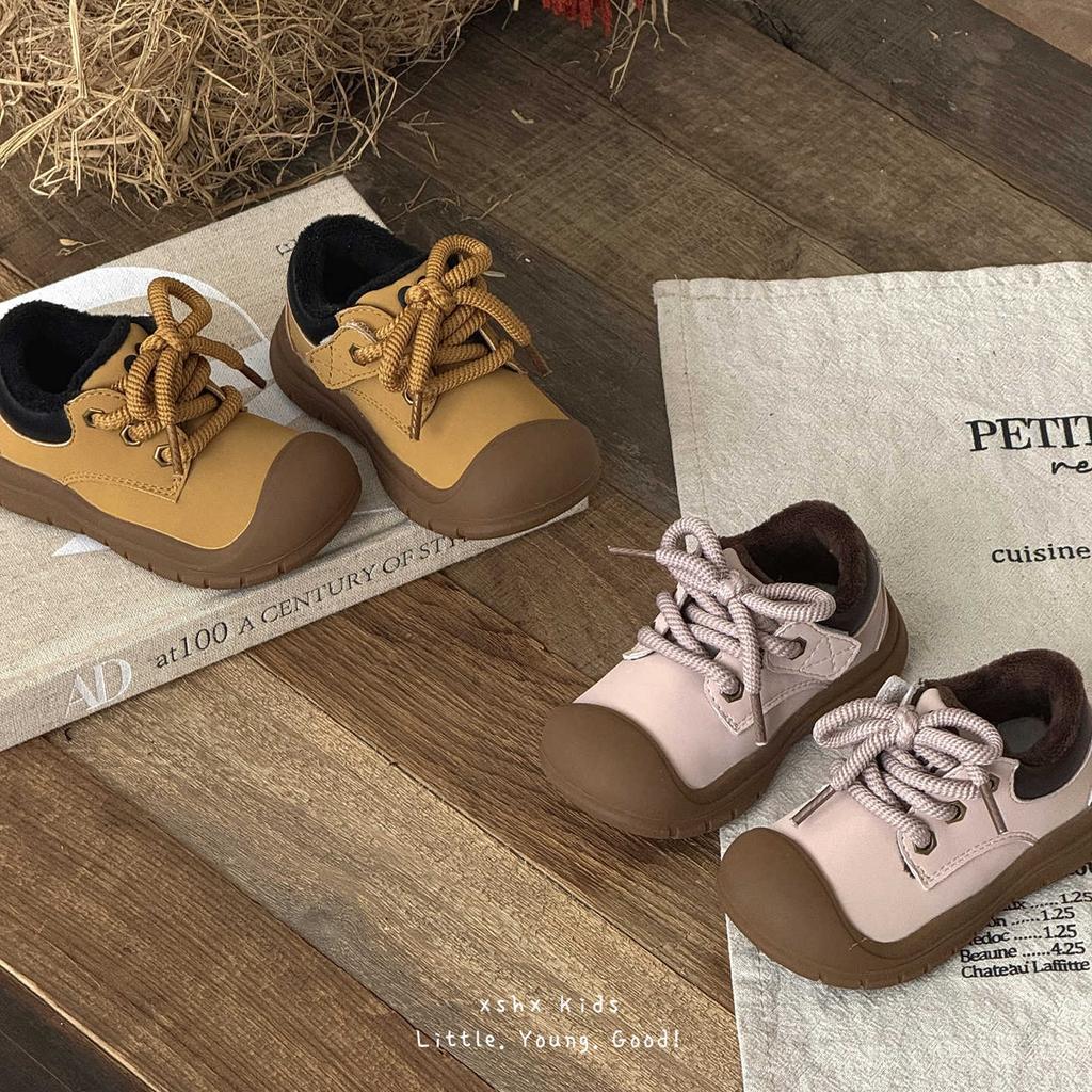 XSHX Fatty Martin | Boys and girls autumn and winter Velcro small yellow boots retro bag head foot protection rubber non-slip