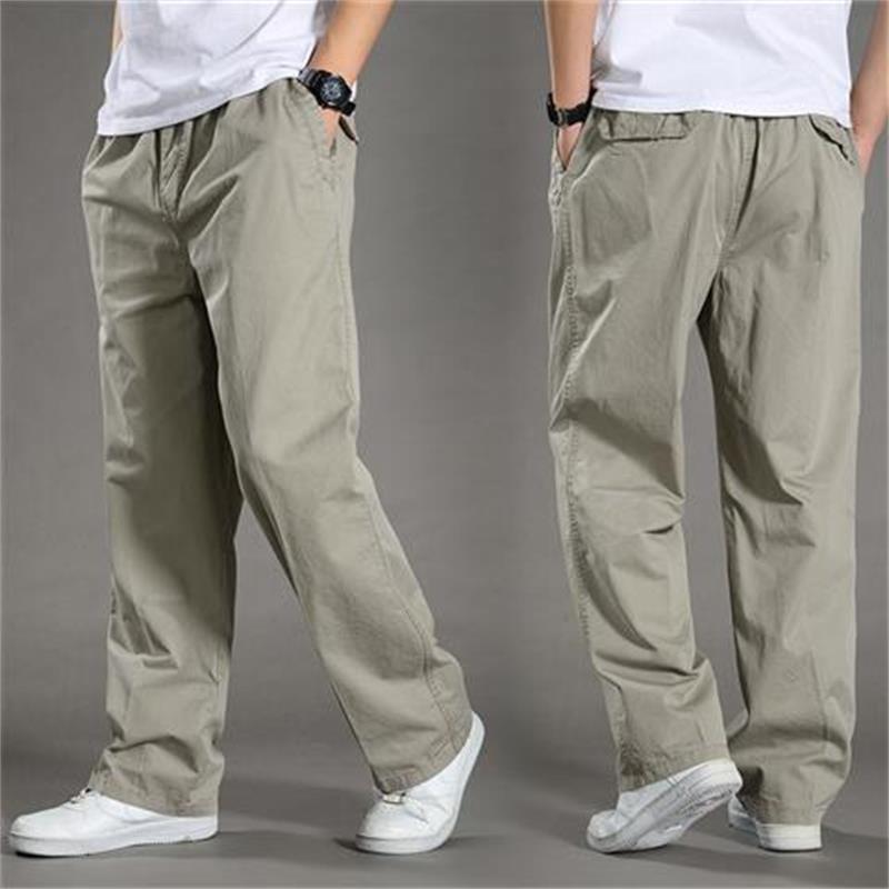 Herren Frühling und Sommer Große Größe Lose Elastische Arbeitshose Fit Joggers Tasche Gerade Hose