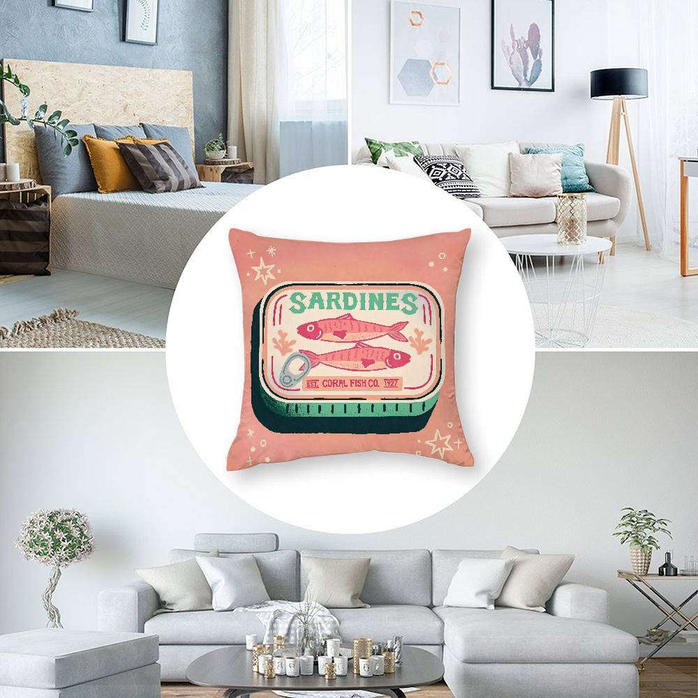 Coastal Charm Sardine Can Pillow Case 3D Print Polyester Fiber 40*40cm Home Sofa Throw Decoration Festival Gift