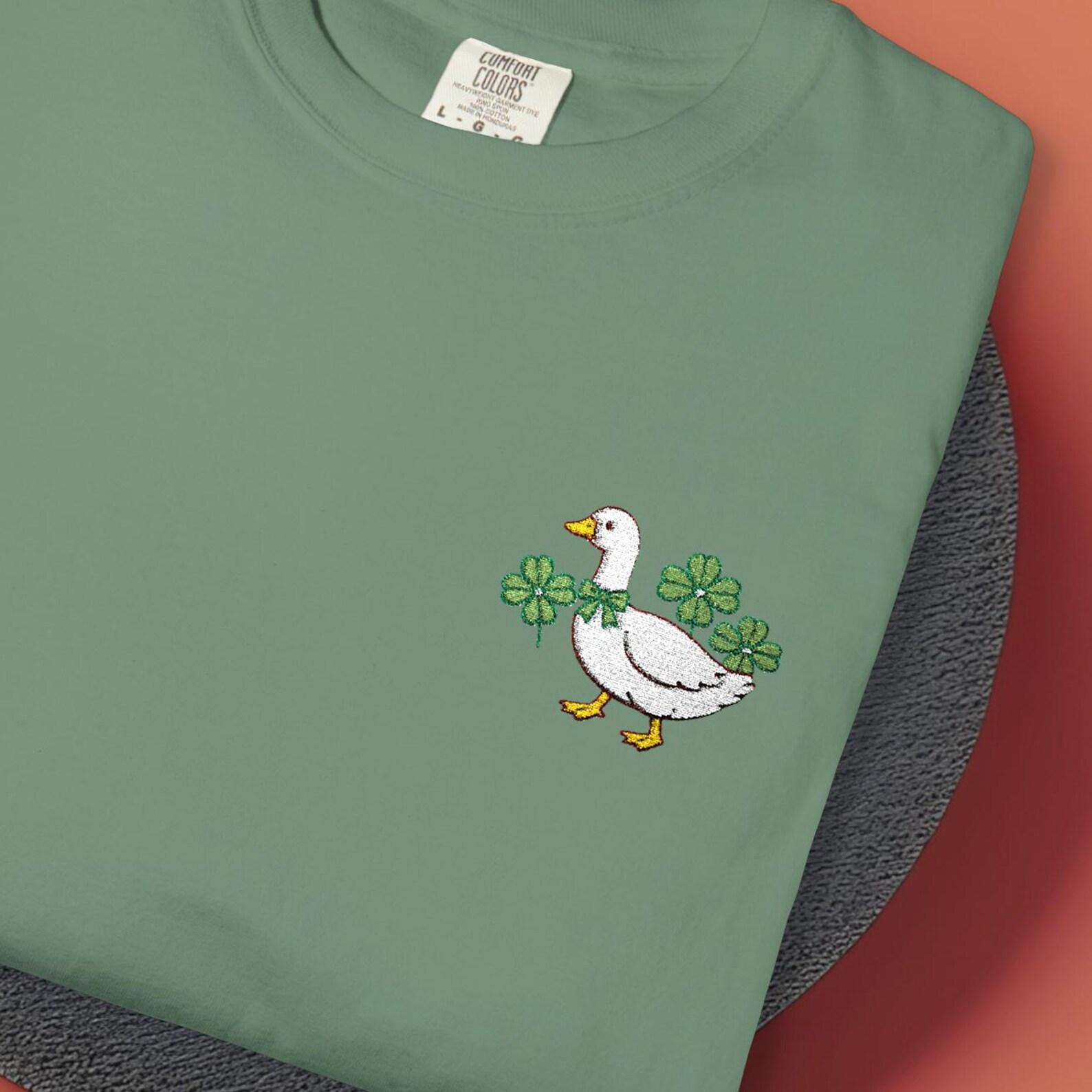 Comfort Colors Goose with Three Clovers T shirt, St Patrick’s Day Lucky Goose Embroidered Shirt, Clover Tee Gift for Her 4XL